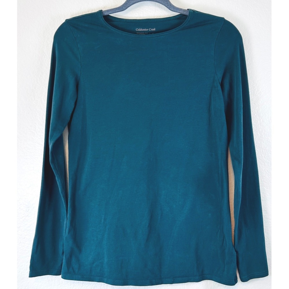 Coldwater Creek Teal Layering Supima Cotton Blend Long Sleeve Tee Shirt SZ S